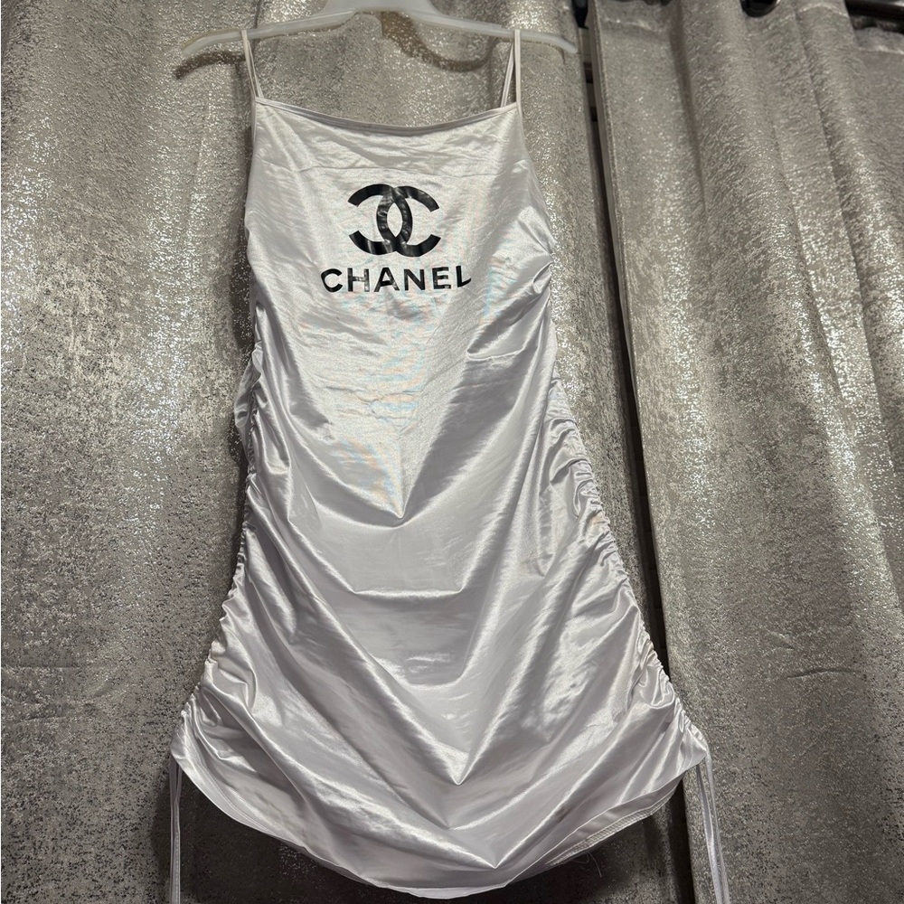 CHANEL Shimmering White Satin Dress